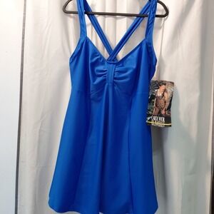 Vintage Carol Wior Swimsuit New  One Piece Navy Blue Plus Sz 20 Takes Inches Off